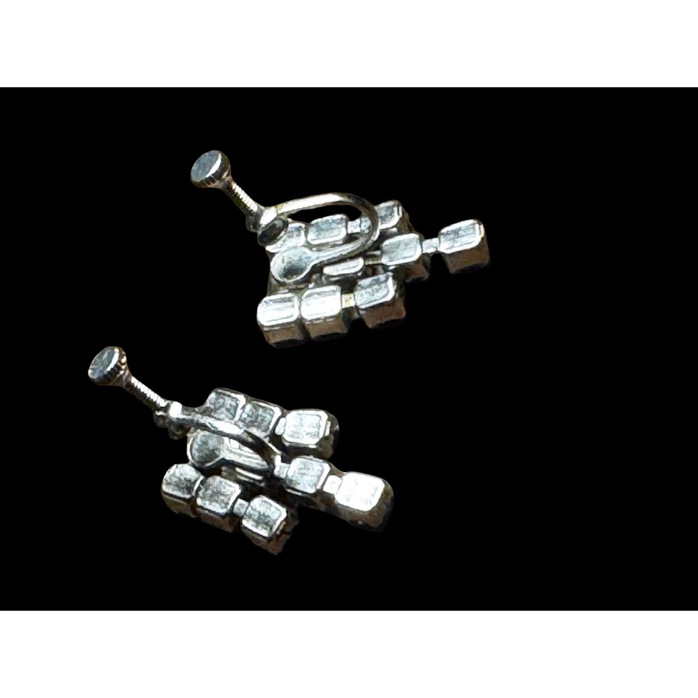 Vintage Rhinestone Screw Back Earrings Silver Tone Dangle 1950s - Picture 3 of 3